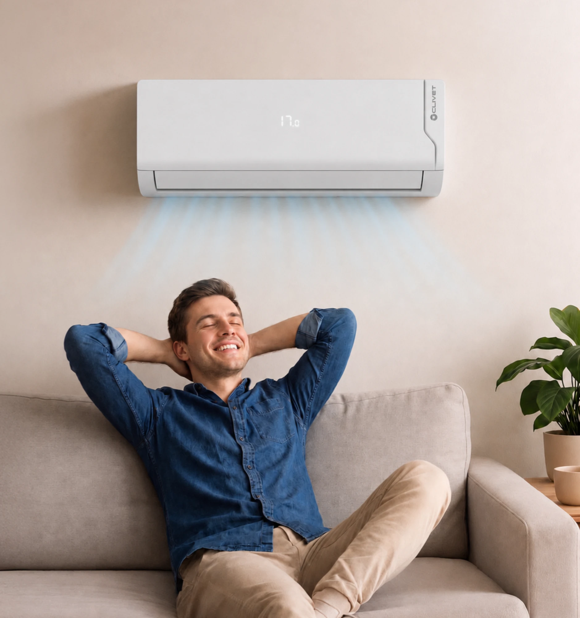 A Bosch air conditioning unit mounted high on a panelled wall