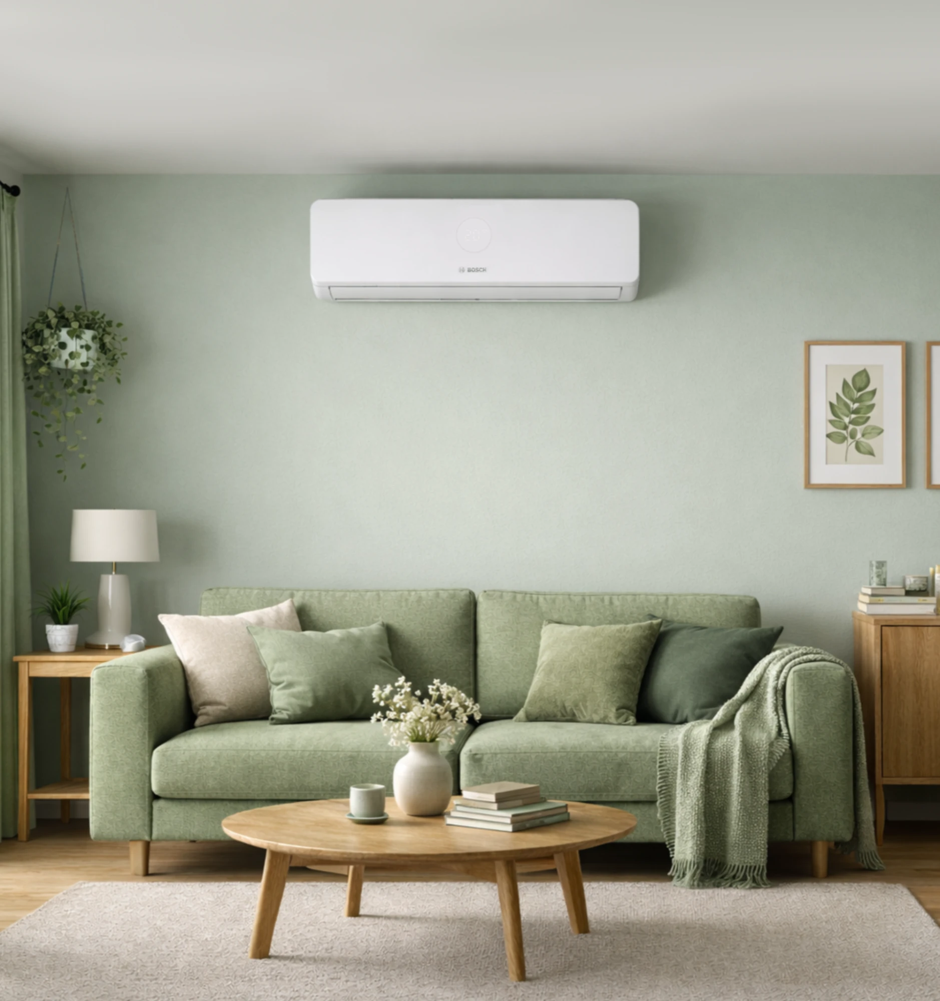 A Greenscape engineer beside a newly installed Bosch indoor unit